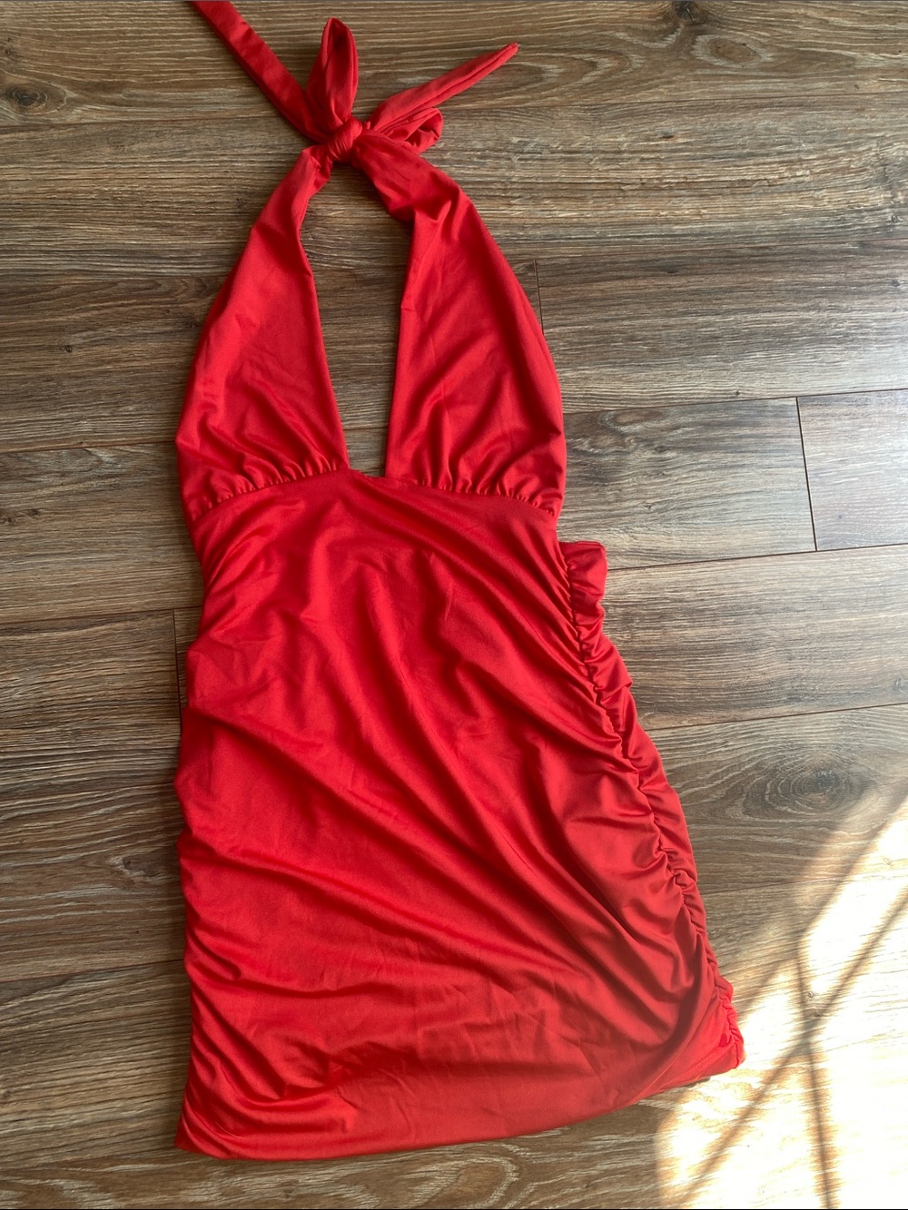 SHEIN Red Halter Mini Dress with Side Ruching